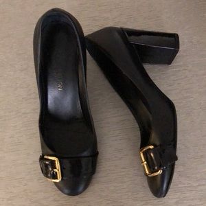 Louis Vuitton Black Heels with Gold Buckle